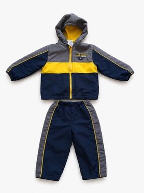 AL & Ray Boys 2-Piece Fleece-Lined Jacket & Pant Set 18 Months Navy Blue Yellow